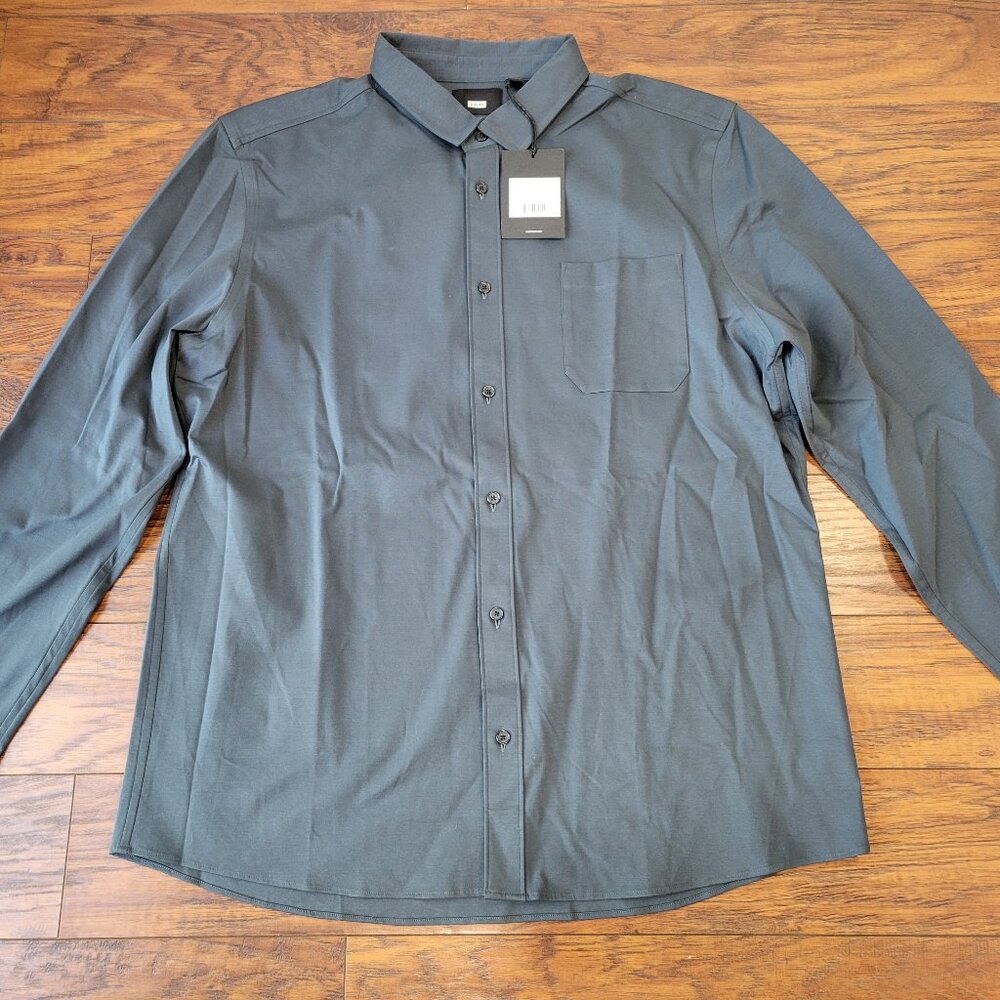 AWAY Travel Anywhere Shirt Coolmax Slate Blue Gray Collared Button-Up sz XL NWT